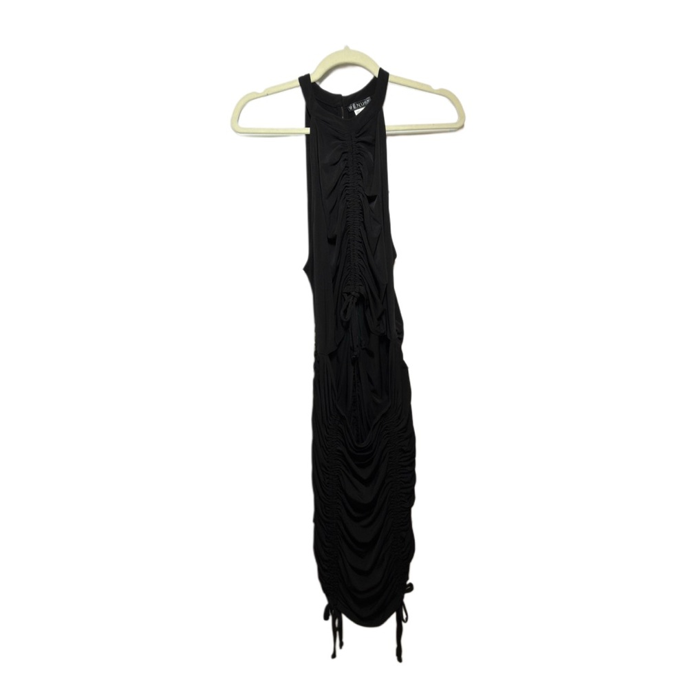 VENUS Black High Collar Sleeveless Bare Midriff Top & Bottom Soft Ruched Dress
